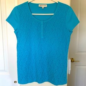 Jones New York Sport Turquoise Lace Top Size M